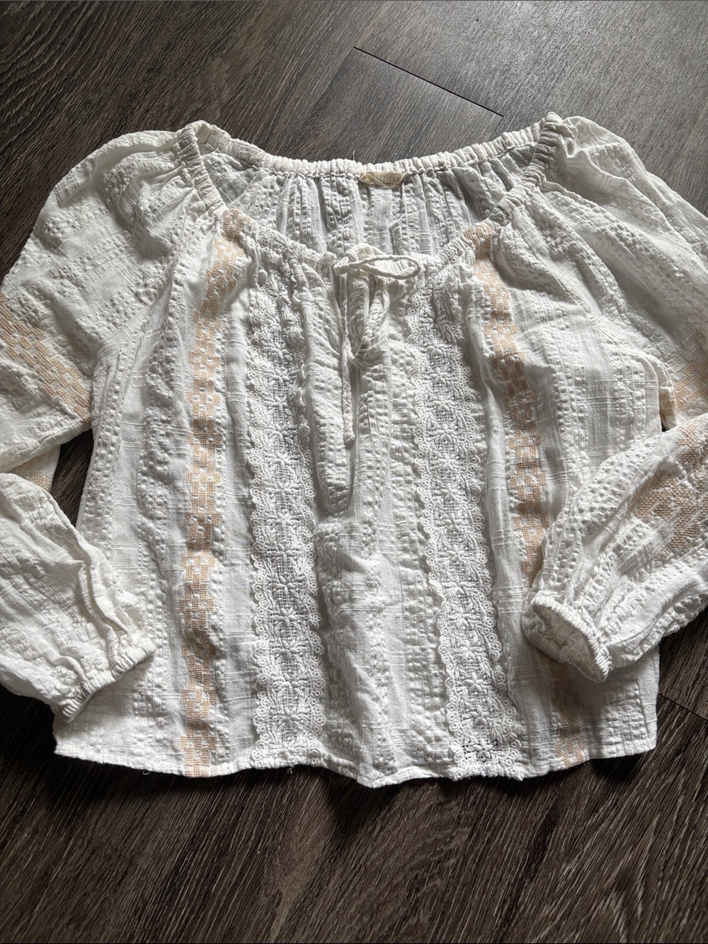 lovestitch White Peasant Blouse with Cream Embroidery